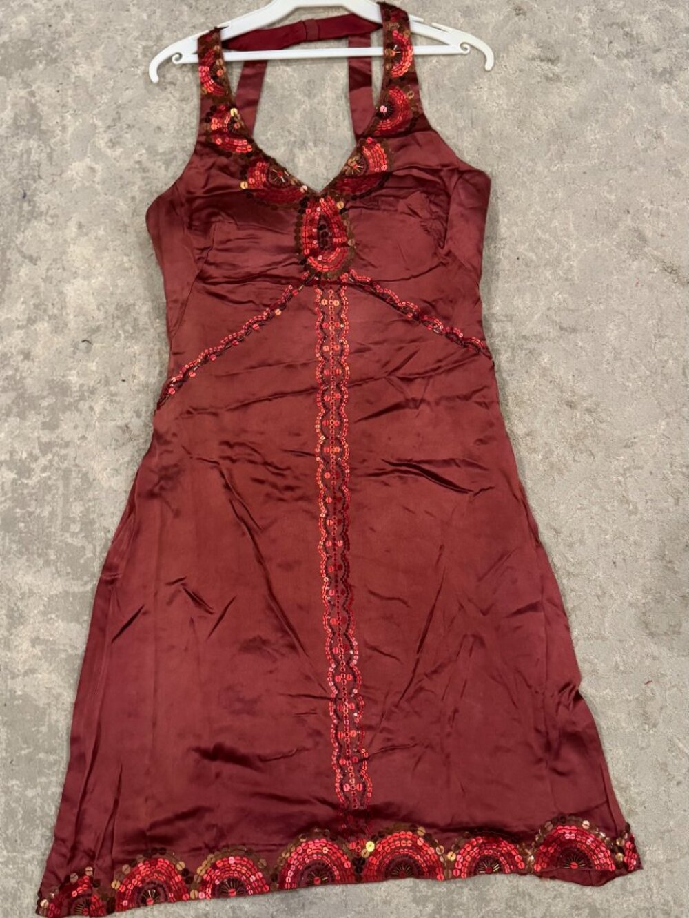 Sue Wong Nocturne Dress Y2K Cocktail #84 Flapper Halter Red Silk Sequin Art Deco - Picture 3 of 16